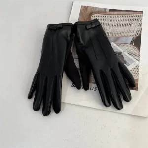 Guantes de Cuero con Forro de Terciopelo Táctil Negro