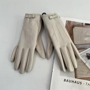 Guantes de Cuero con Forro de Terciopelo Táctil Beige