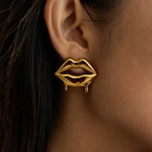 Aretes Labios Golden Kiss