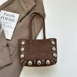Bolso Tote Punk Suede Chic Marron