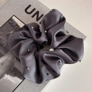 Scrunchie Satin Pearl Luxe - Gris