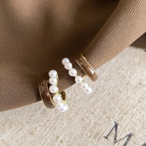 Aretes Retro Pearl Mocha Aleación