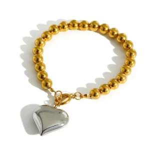 Pulsera Love Sphere Con Corazón Plateado 18K