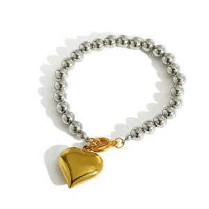Pulsera Love Sphere Con Corazón Dorado 18K
