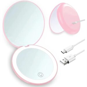 Espejo De Maquillaje Portatil Rosa Con Luz 1x 10x