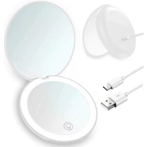 Espejo De Maquillaje Portatil Blanco Con Luz 1x 10x